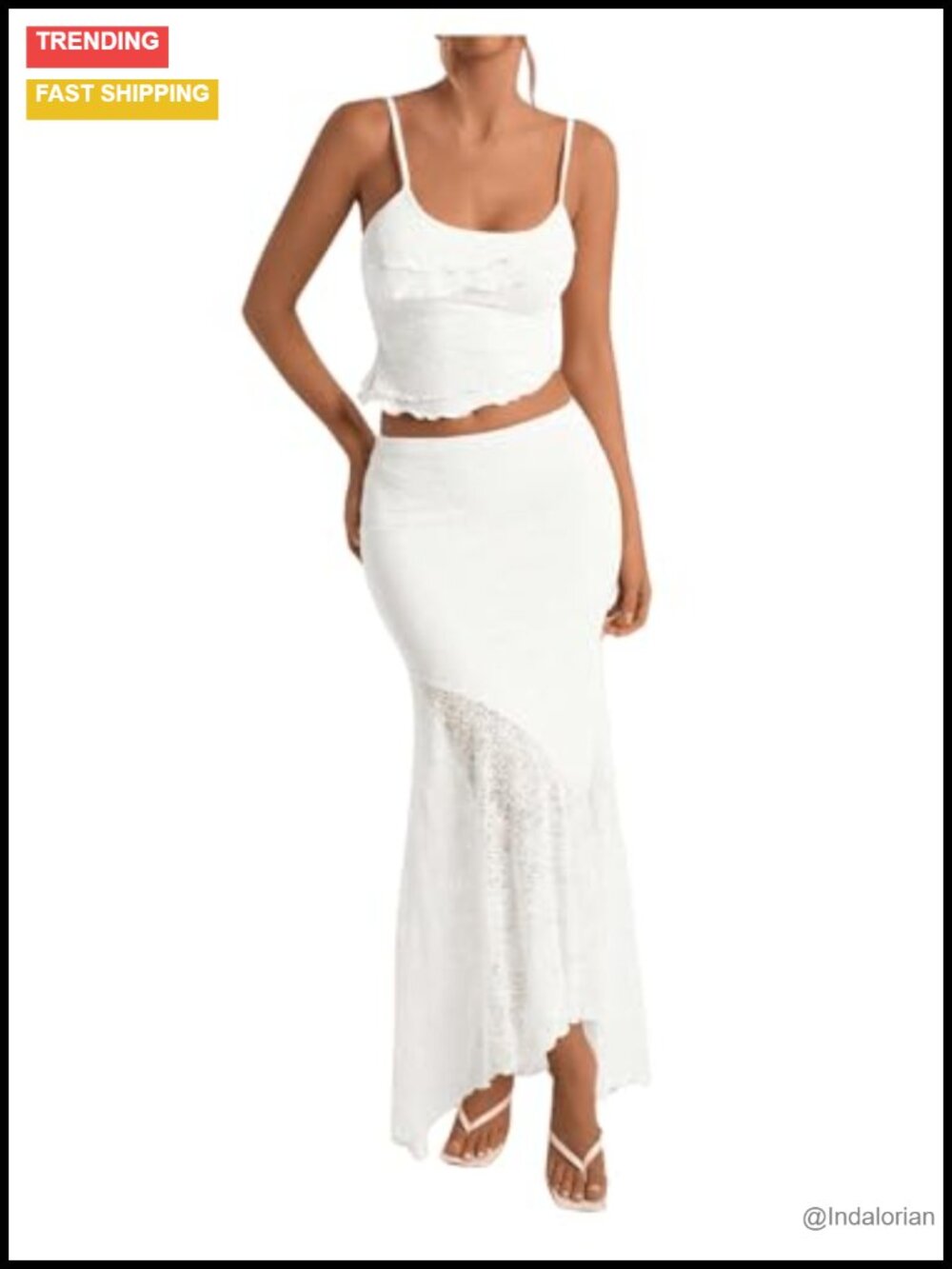 Women's 2 Piece Outfit Ruffle Cami Crop Top Flowy Maxi Skirt Set Boho Chic S-M